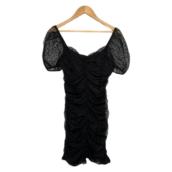 Divided H & M Ruched Gathered Polka Dot Mesh Party Cocktail Dress Black M - Picture 5 of 12